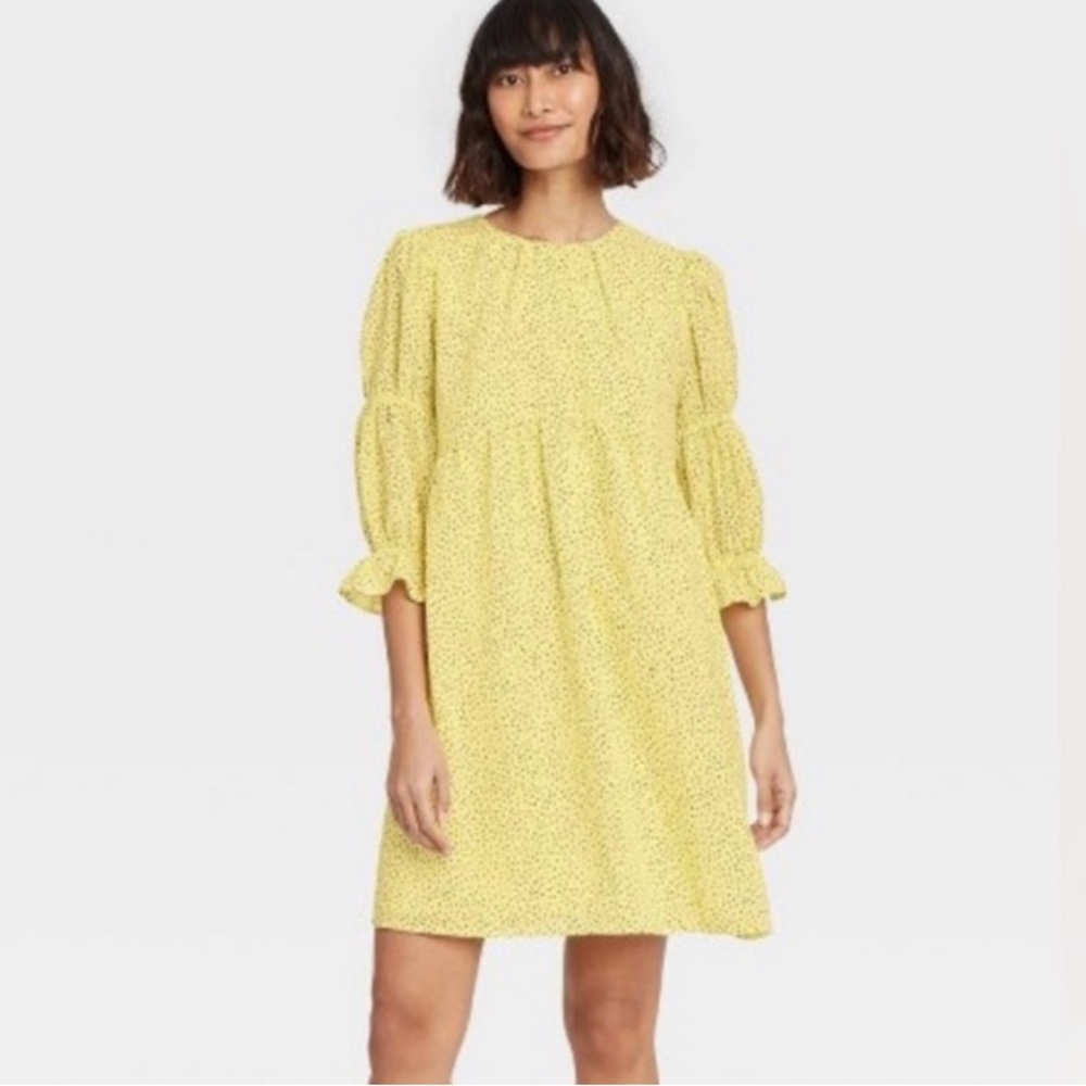 Who What Wear Yellow Sprinkles Babydoll Dress Long Sleeve Size 1X - Picture 8 of 8